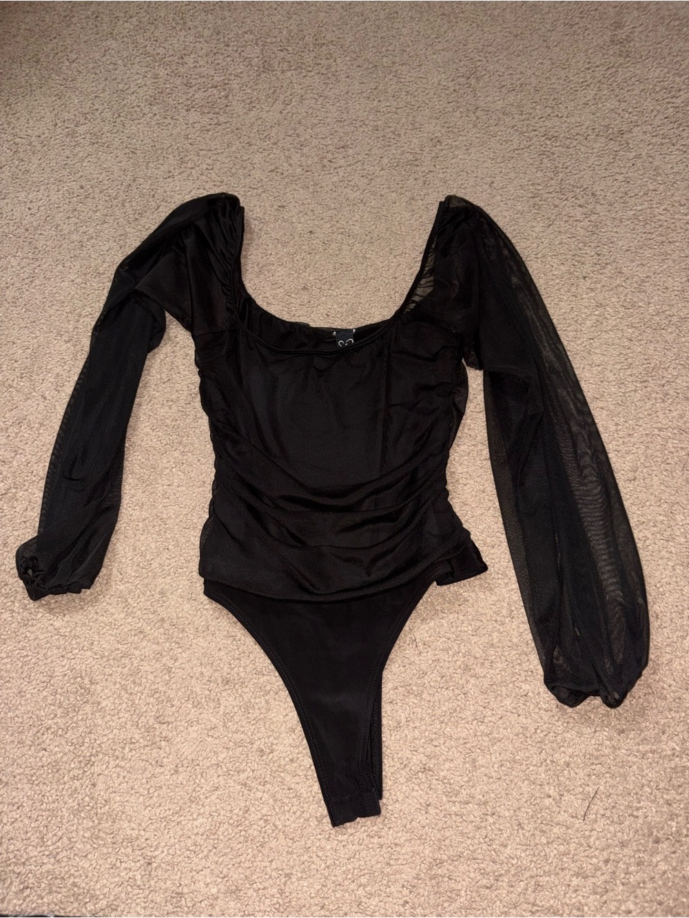 Windsor Black Long-Sleeve Sheer Sleeve Bodysuit